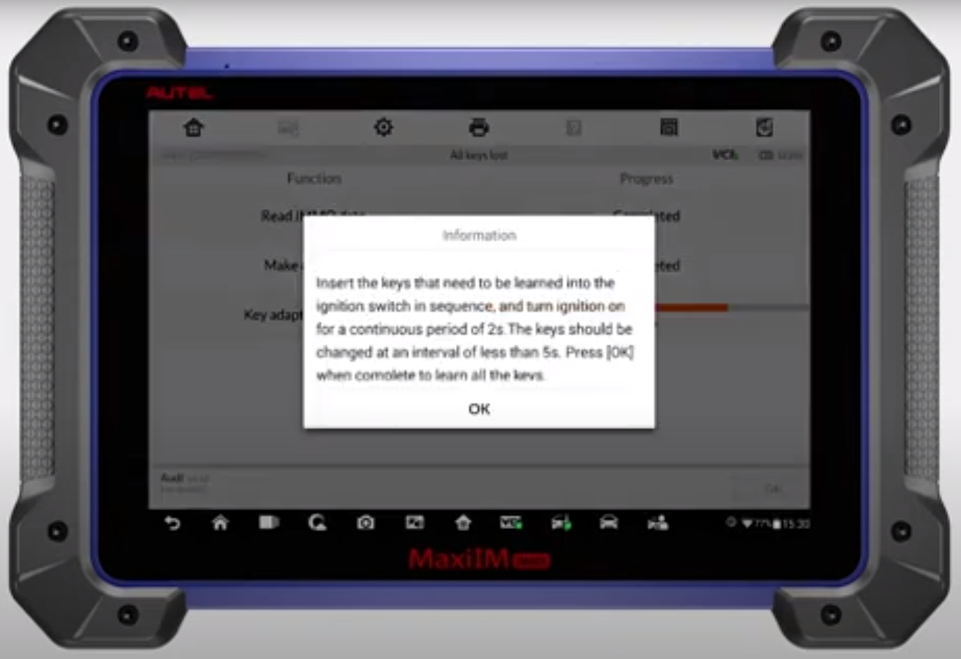 Autel IM608 alert screen